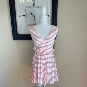 Copper Key Stripped faux wrap front A-line Dress